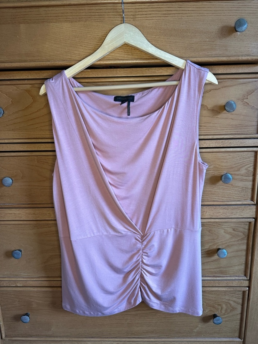 Donna Karan Womens Tank XLarge 80’s Retro Ruched Cowl Neck Sleeveless Faux Wrap